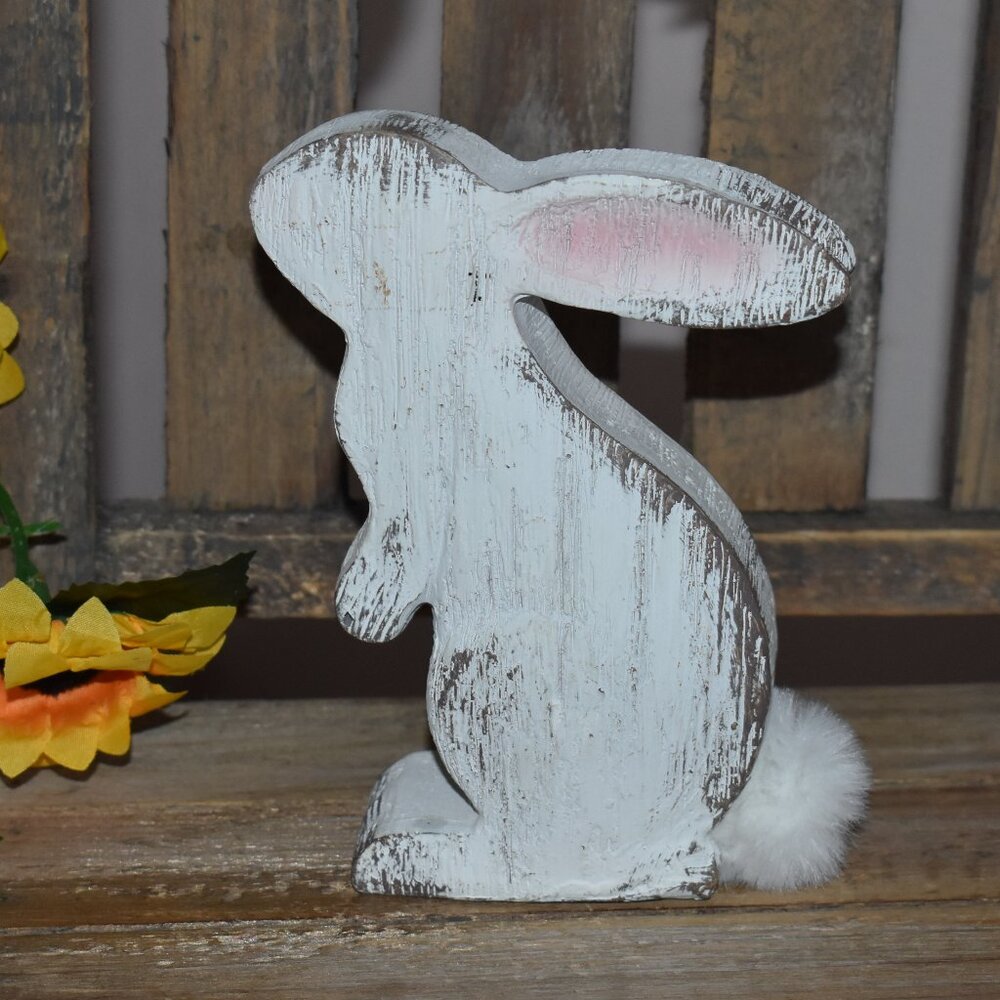 Distressed Shabby Whitewash Bunny Rabbit Rustic Cottage Farmhouse Spring Decor